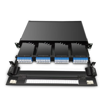 144 Cores 19&quot; 1U MTP Fiber MPO Patch Panel With 4pcs OM3 MTP-LC Cassettes
