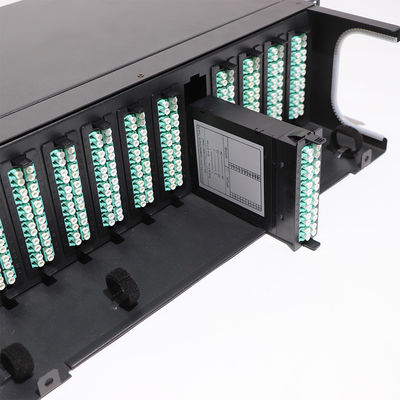 الألياف البصرية MPO Patch Panel HD 1U 2U 4U مع 72 منفذ 64 منفذ 48 منفذ