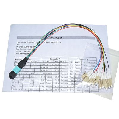 Customized Fiber Cable Assembly 12 Core MPO Male LC Fiber 0.9mm Fanout
