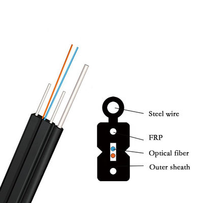 FTTH 12 Core Drop Fiber Optic Cable GJYXCH With Steel Wire Black Color