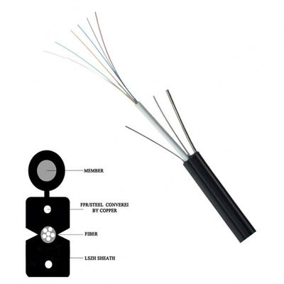 FTTH 12 Core Drop Fiber Optic Cable GJYXCH With Steel Wire Black Color