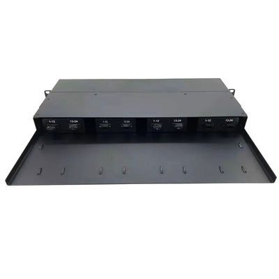 Black MPO Patch Panel , MPO To LC Cassette With 12 Cores 24 Cores