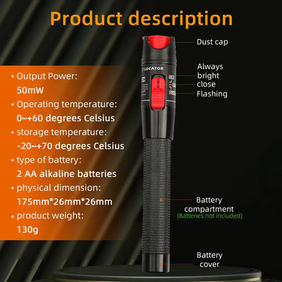 Phụ kiện cáp quang 650nm tùy chỉnh, Bộ định vị lỗi trực quan loại bút 30mw